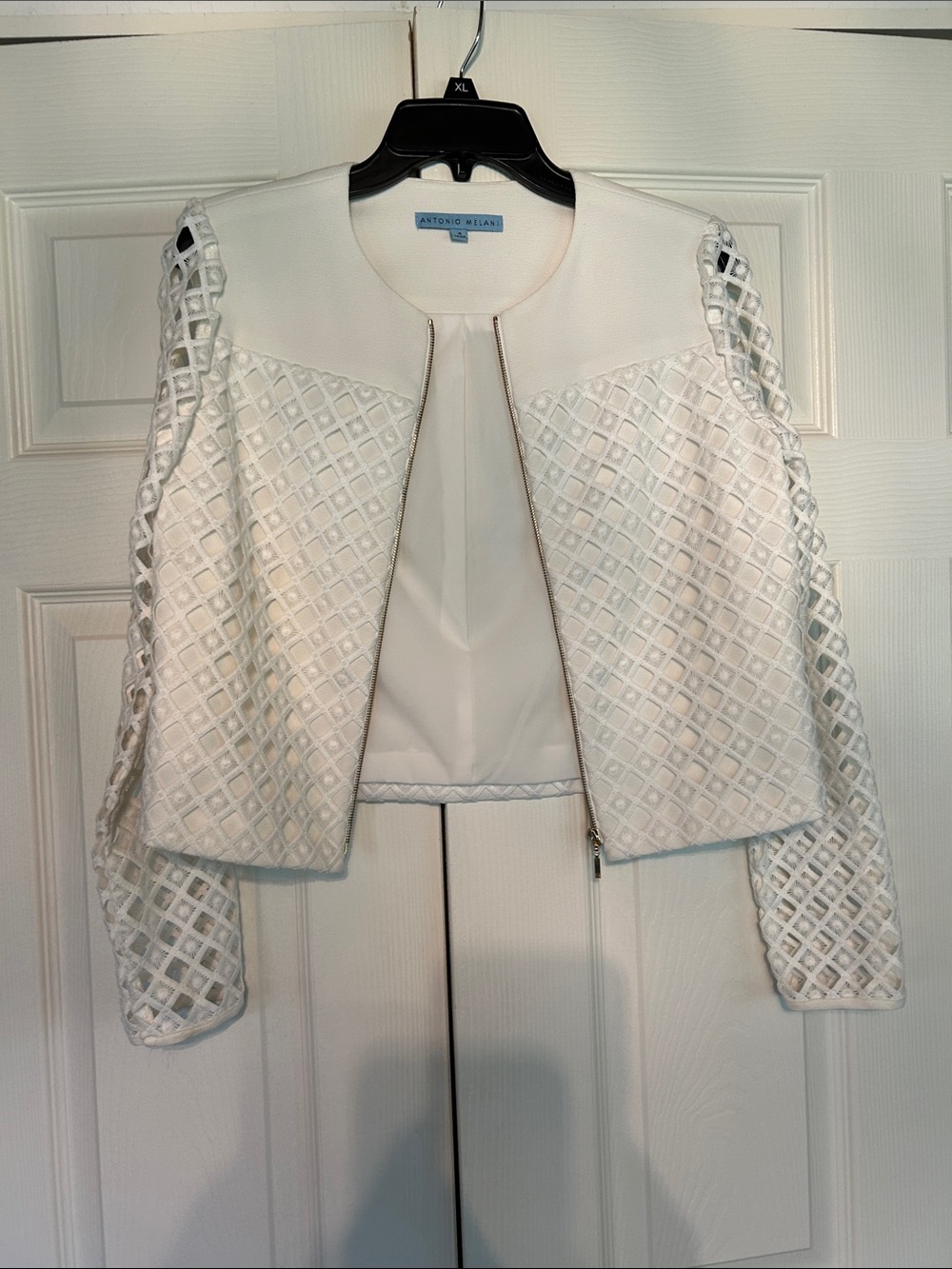ANTONIO MELANI White Lattice Openwork Cropped Jacket